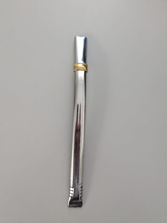 Bombilla Chata con Virola de Bronce – 16.5 cm – Acero Inoxidable